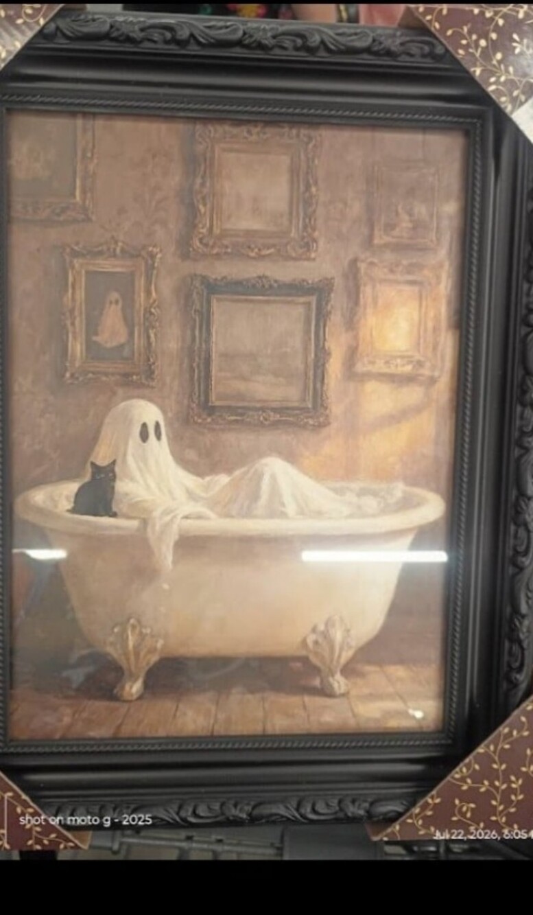 Haunting Ghost In Bathtub Painting Poster Framed Wall Art Bathroom Dark Academia